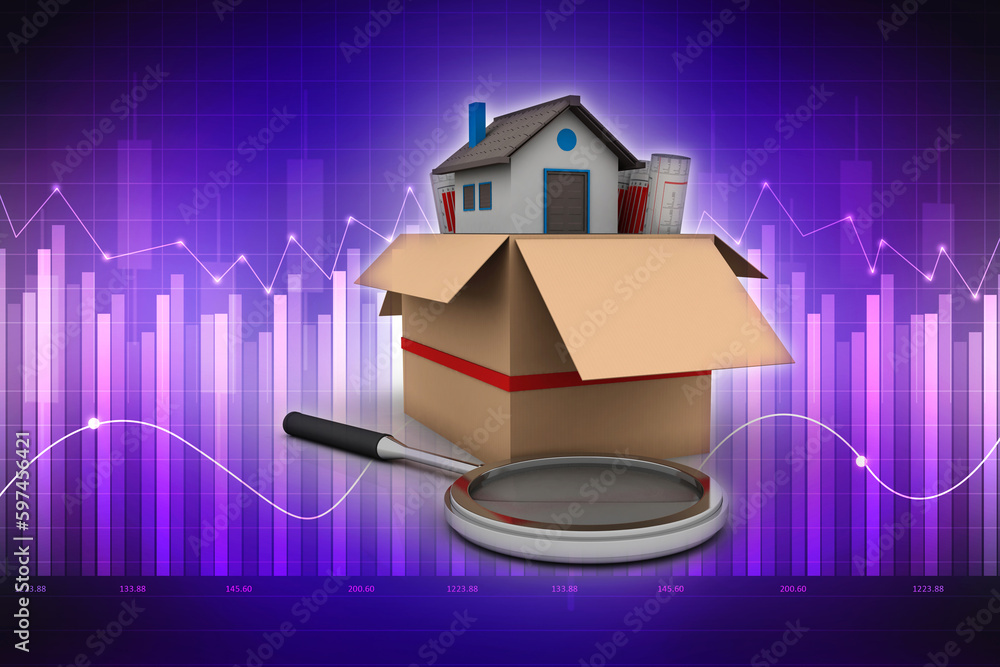Poster 3d rendering home in card box