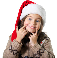 Happy child girl in a Christmas hat;