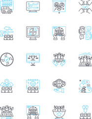 Crew group linear icons set. Unity, Collaboration, Coherence, Organization, Cohesion, Cooperation, Fellowship line vector and concept signs. Partnership,Collaboration,Coordination outline