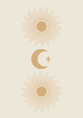 Mystical drawing of moon and sun illustrator poster.