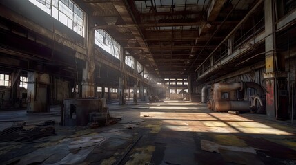 Old abandoned factory, AI generative industrial object, daylight