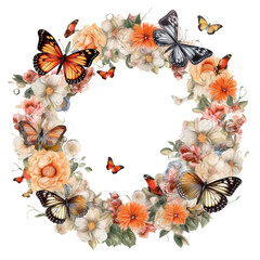 frame of flowers and butterflies,ai generated