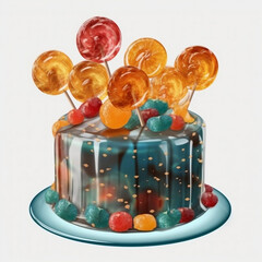 christmas cake with candles, ai generated