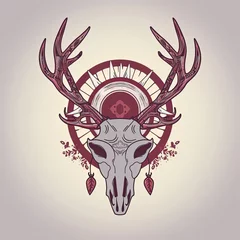 Stoff pro Meter Boho Creative illustration of decorative Deer Skull in hippie style. Generative AI