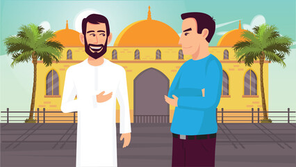 An invitation to prayer to the mosque - muslims illustration 