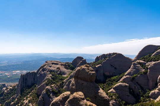Rocky landscape with clear sky of Montserrat mountains