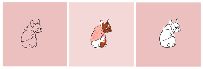 Hand drawn vector abstract graphic line collection set with diverse cute funny cartoon dogs characters.Vector illustration of funny cartoon different breeds dogs in trendy flat style. Line dog icon.