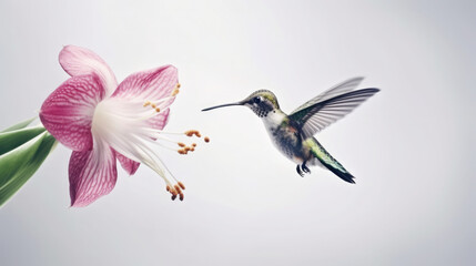 Fliegender Kolibri mit Blume