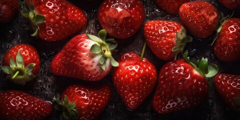 AI generated. AI Generative. Macro close up photo of banch set of strawberry. Healthy eco organic fruit. Graphic Art