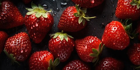 AI generated. AI Generative. Macro close up photo of banch set of strawberry. Healthy eco organic fruit. Graphic Art