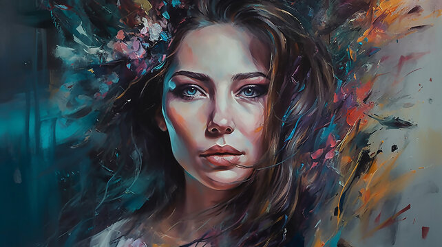  oil painting on canvas , fantasy woman portrait, generative ai tools 

 