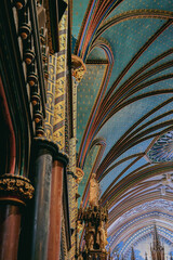 Magnificent opulent splendid baroque gothic church cathedral basilica interiors with stucco,...