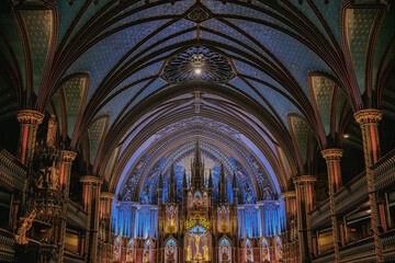 Magnificent opulent splendid baroque gothic church cathedral basilica interiors with stucco,...