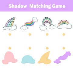 Shadow matching game for children. Find the correct shadow kids activity for preschool and school age
