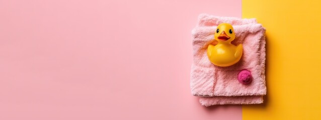 rubber duck, newborn accessories , baby shower, baby shirt, towel, bath with generative ai