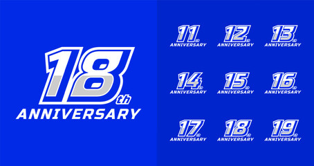 Set of sport anniversary logo concept. 11, 12, 13, 14, 15, 16, 17, 18, 19, number symbol collections with bold and italic style