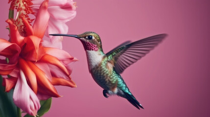 Obraz premium Fliegender Kolibri mit Blume