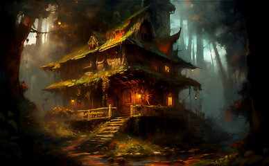 Fototapeta na wymiar Cute magical house. Illustration. Post processed AI generated image.