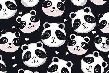 cute panda face seamless pattern with black background, vector Panda print skin in editable seamless pattern, Bright colour, 8k , ultra realistic, giant panda eating bamboo, Generative AI