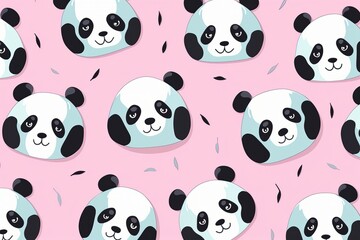 cute panda face seamless pattern with pink background, vector Panda print skin in editable seamless pattern, Bright colour, 8k , ultra realistic, giant panda eating bamboo, Generative AI