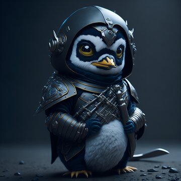 baby penguin with cyborg armor