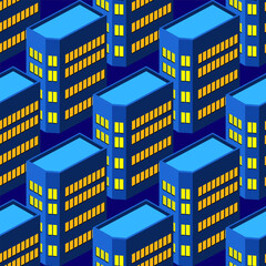 Isometric background cityseamless pattern of building vector 3D illustration