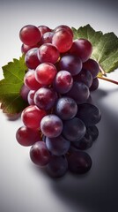 Fototapeta premium Grapes and leaf on a white background, close-up, selective focus. generative Ai