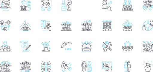 Society linear icons set. Culture, Diversity, Inclusion, Equality, Justice, Democracy, Progress line vector and concept signs. Harmony,Freedom,Ethics outline illustrations Generative AI - obrazy, fototapety, plakaty