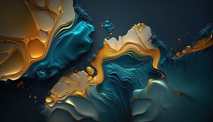 Luxurious Abstract Golden Blue Jade Wallpaper - Swirling Patterns, Vibrant Gradients & Elegant Design. Generative AI