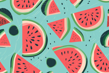 Summer watermelon seamless pattern background. Generative ai - obrazy, fototapety, plakaty