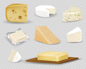 Dairy products isolated on realistic style vector illustration. Different natural milk drinks and food, 3d packaging with blank label, yogurt, butter and cheese