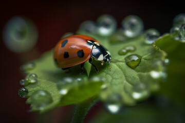 Fototapeta premium A ladybug on a leaf with the word 