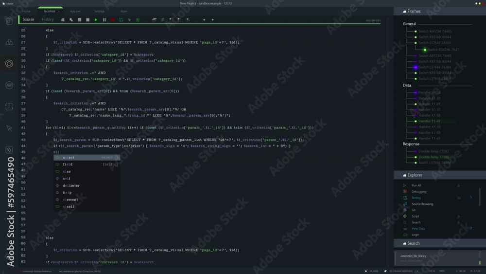 Leinwandbilder Developer Software Code Mock-up with Generic Programming Language. Dark Interface With Multiple Prompts Running. Night Mode Template for Desktop Computer Displays and Laptop Screens.