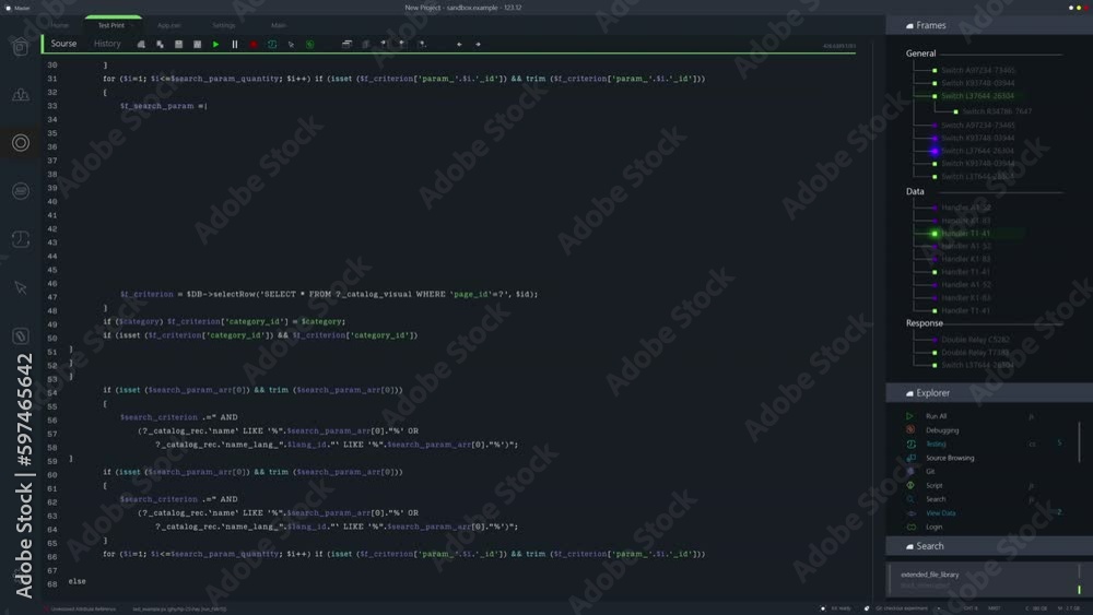 Leinwandbilder Developer Software Code Mock-up with Generic Programming Language. Dark Interface Shows Coding Process for Application Debugging. Night Mode Template for Desktop Computer Displays and Laptop Screens.