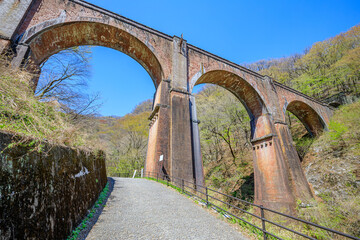 春の碓氷第三橋梁　めがね橋　群馬県安中市　Usui Third Bridge in Spring. Megane bridge. Gunma Pref, Annaka city.