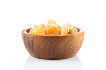 heap of sweat Candied ginger isolated on white