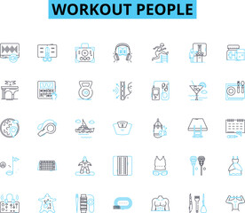 Workout people linear icons set. Fitness, Athletes, Gym-goers, Training, Exercise, Fitness enthusiasts, Sweat line vector and concept signs. Endurance,Strength,Stamina outline illustrations