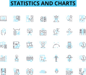 Statistics and charts linear icons set. Data, Graphs, Trends, Variance, Correlation, Standard deviation, Scatterplot line vector and concept signs. Bell curve,Histogram,Frequency outline illustrations