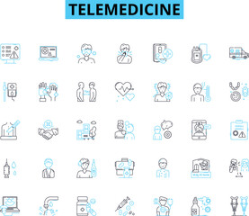 Telemedicine linear icons set. Virtual, Consultation, Diagnosis, Remote, Healthcare, Telehealth, Video line vector and concept signs. Appointment,Mobile,E-consult outline illustrations