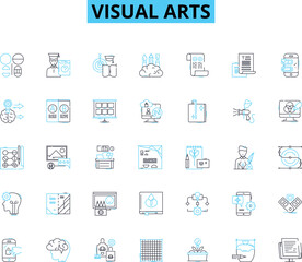 Visual arts linear icons set. Drawing, Painting, Sculpture, Printmaking, Photography, Illustration, Graphic design line vector and concept signs. Typography,Calligraphy,Collage outline illustrations