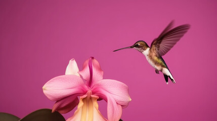 Fliegener Kolibri mit Blume