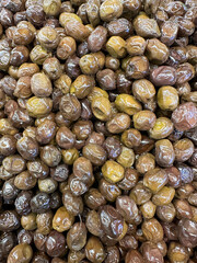 Top view olive. Heap of organic olives. Close up. Food background