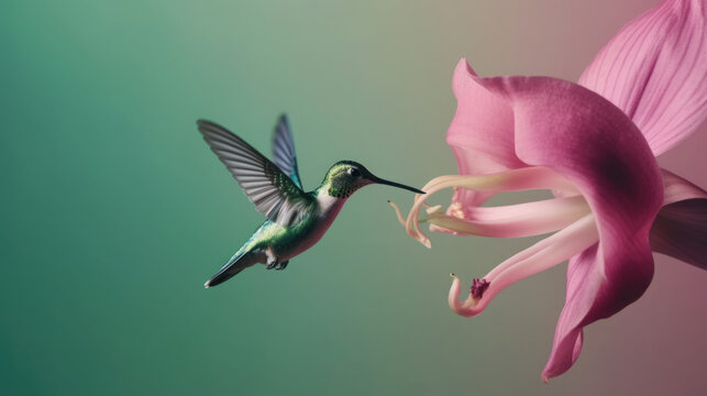 Fliegener Kolibri mit Blume