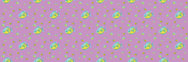 Fototapeta na wymiar pattern. Set with fish. Sea and river fish. Horizontal image. Banner for insertion into site.