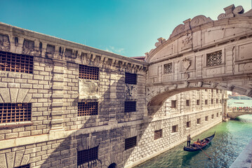 The Bridge of Sighs on canal in Venice, Italy.