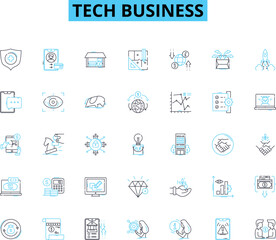 Fototapeta na wymiar Tech business linear icons set. Innovation, Disruption, Start-up, Automation, Software, Hardware, Cybersecurity line vector and concept signs. Data,Augmented Reality,Virtual Reality outline