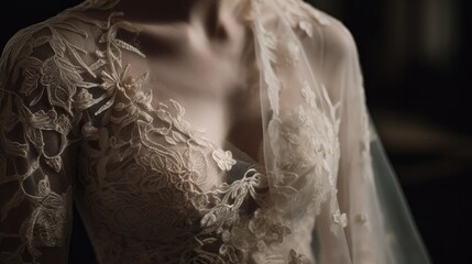 Fototapeta premium Wedding dress close-up. AI generated
