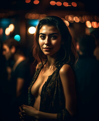 Attractive young woman in club keeping eye contact with you - AI Portrait Photography