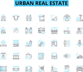 Urban real estate linear icons set. Gentrification, Revitalization, Redevelopment, Expansion, Rejuvenation, Gritty, Diverse line vector and concept signs. Reinvention,Condos,Loft outline illustrations