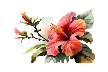 Hibiscus object painting watercolor isoleited. Vector illustration desing. - obrazy, fototapety, plakaty